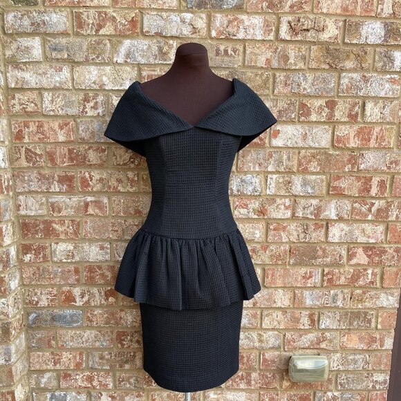 Vintage Regina Kravitz New York Off Shoulder Peplum Boning Black Dress Size 4 - Picture 1 of 6